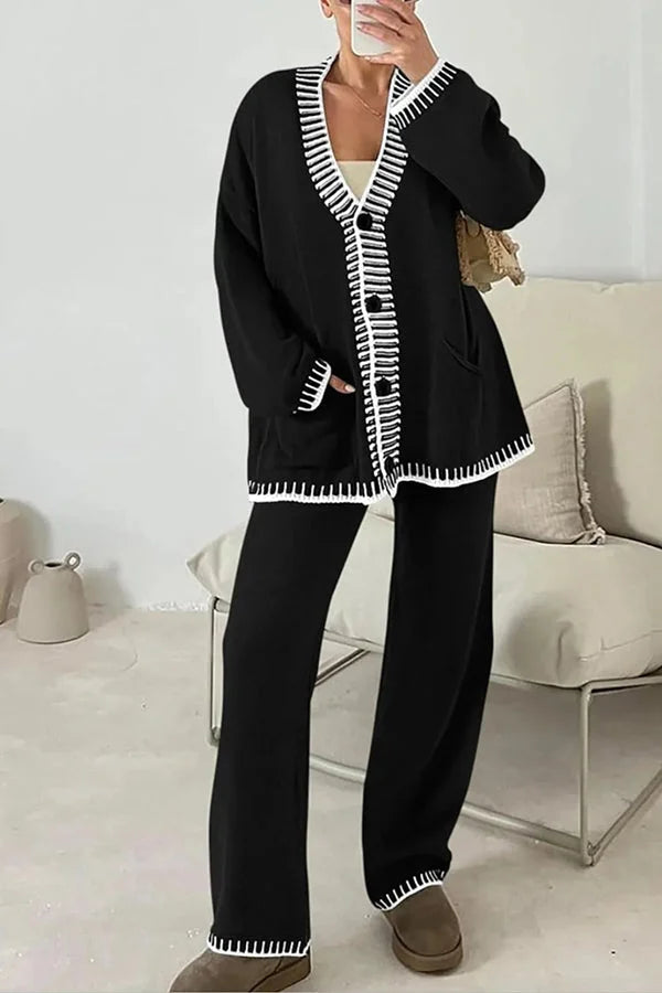 Belinda | Ladies V-Neck Cardigan Two-Piece Pants Set