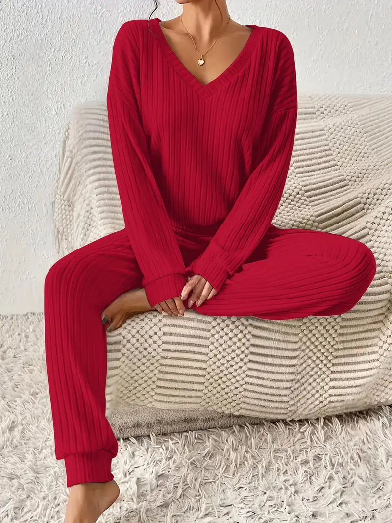 Olivia | Women's Long-Sleeved Rib Knitted Loungewear Set