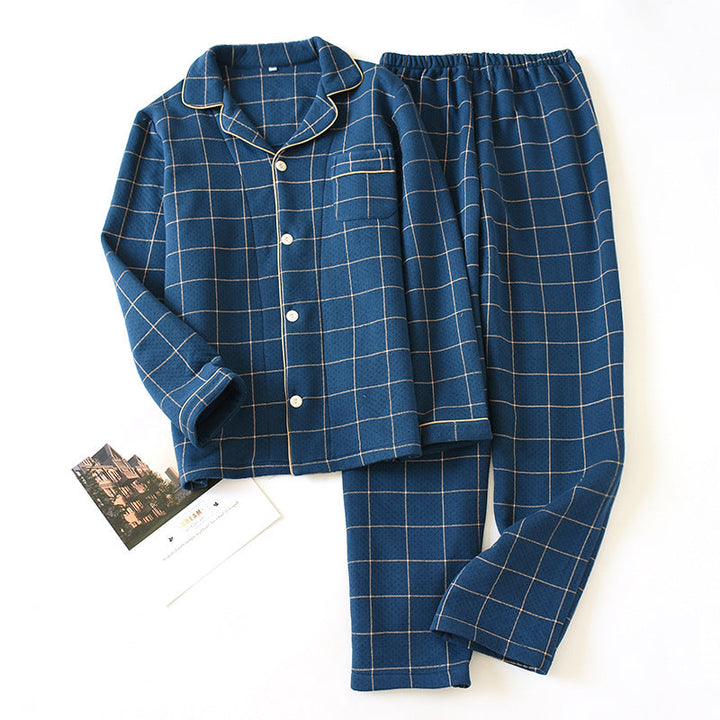 Quilted Pajama Set for Men with Long Sleeve Top and Pants | Ideal for Winter