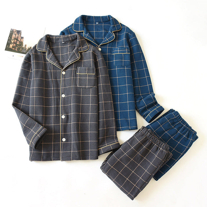 Quilted Pajama Set for Men with Long Sleeve Top and Pants | Ideal for Winter