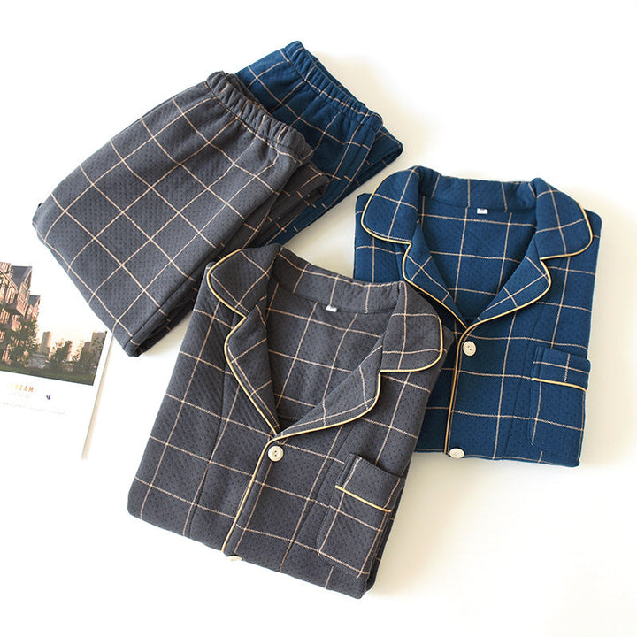 Quilted Pajama Set for Men with Long Sleeve Top and Pants | Ideal for Winter