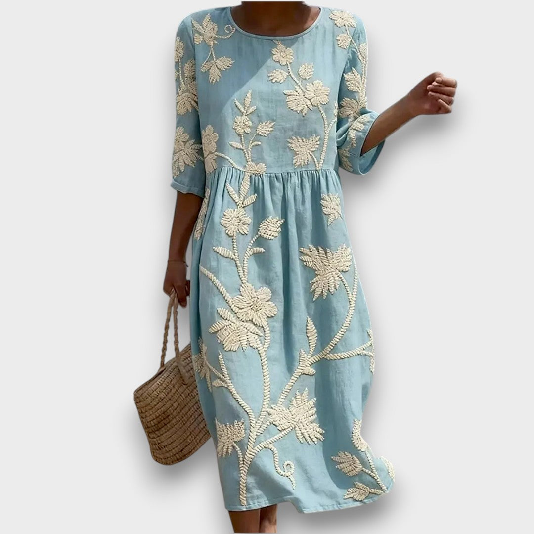 Kimberly | Midi Dress with Plant and Flower Print