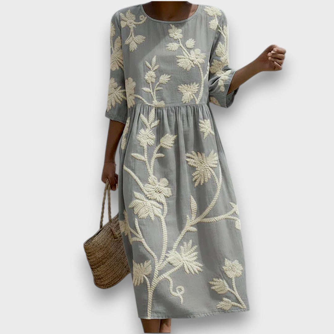 Ashley | Midi dress with plant and flower print