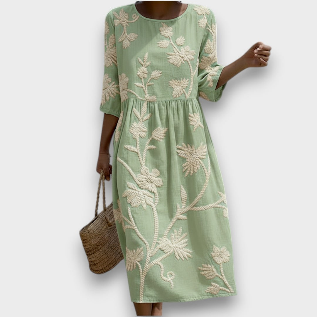Gwen | Midi Dress with Plant and Flower Print