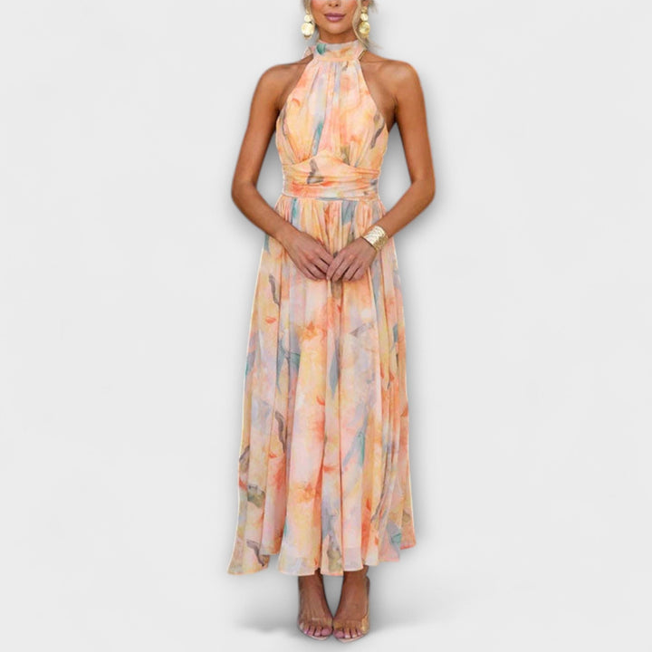 Ivy Manhattan | Halter-Neck Watercolor Print Maxi Dress