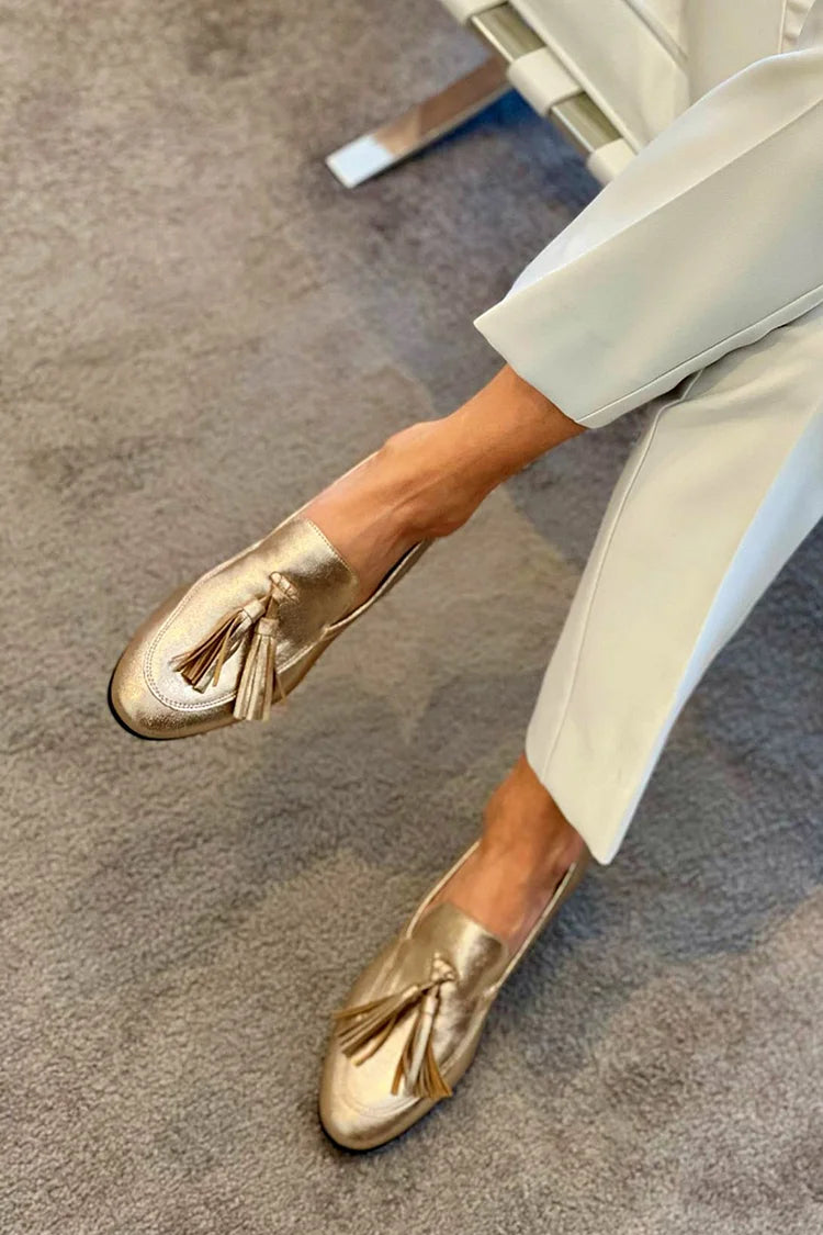 Metallic Finish Loafers with Decorative Tassels for Women | Ideal for Everyday Use