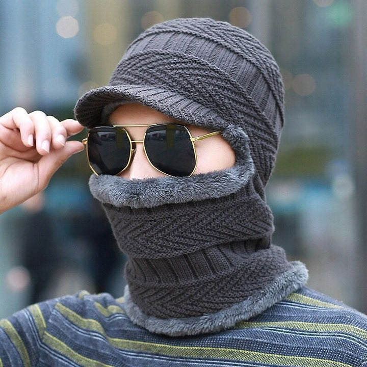 Knitted Beanie with Visor and Neck Warmer for Adults | Ideal for Winter