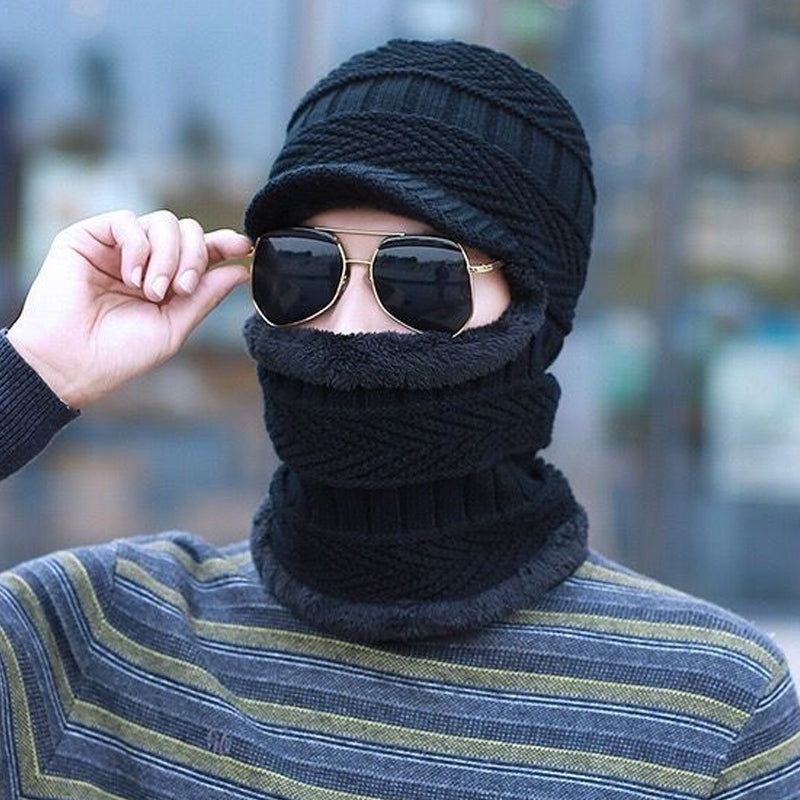 Knitted Beanie with Visor and Neck Warmer for Adults | Ideal for Winter
