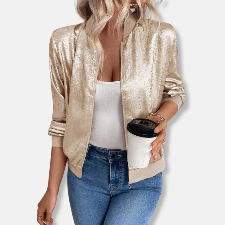 Ivy Manhattan | Satin Relaxed Ribbed Bomber Jacket