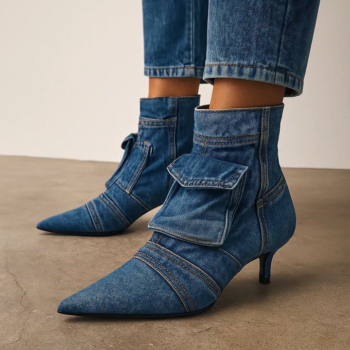 Vega - Cargo Design Booties in Denim Fabric