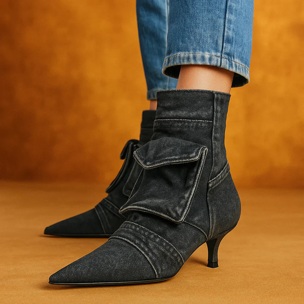 Vega - Cargo Design Booties in Denim Fabric