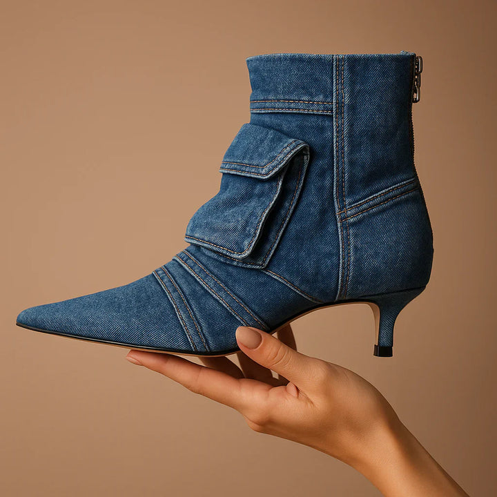 Vega - Cargo Design Booties in Denim Fabric