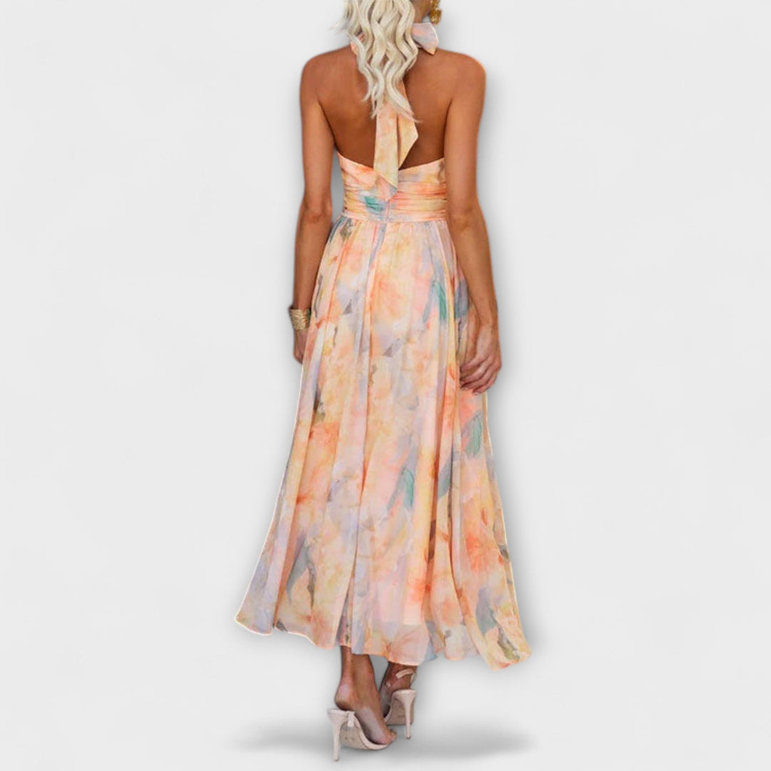 Ivy Manhattan | Halter-Neck Watercolor Print Maxi Dress