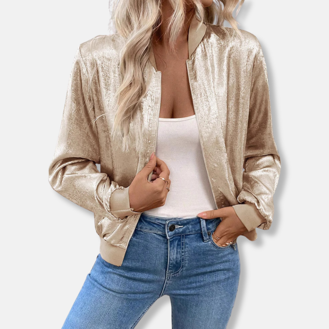 Ivy Manhattan | Satin Relaxed Ribbed Bomber Jacket