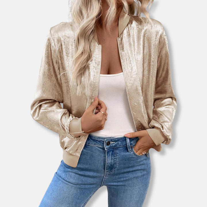 Ivy Manhattan | Satin Relaxed Ribbed Bomber Jacket