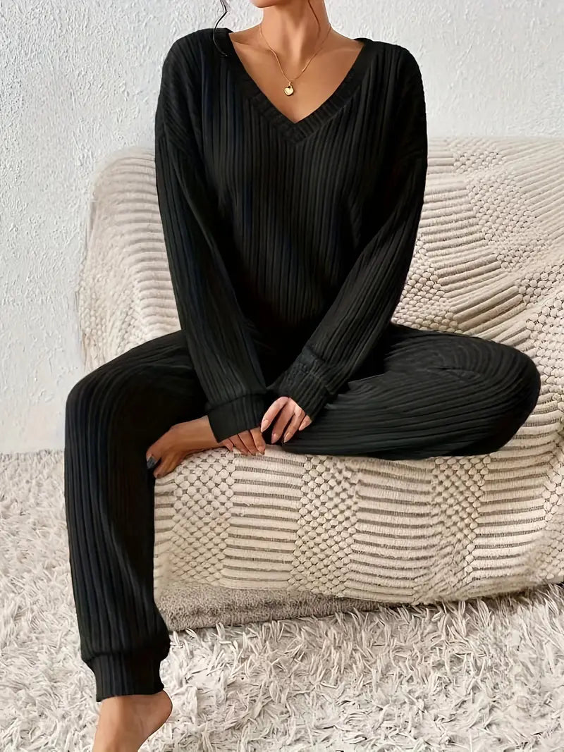 Olivia | Women's Long-Sleeved Rib Knitted Loungewear Set