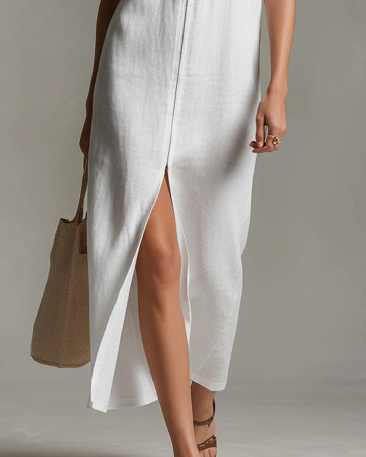 Sleeveless Half-Zip Slit Dress