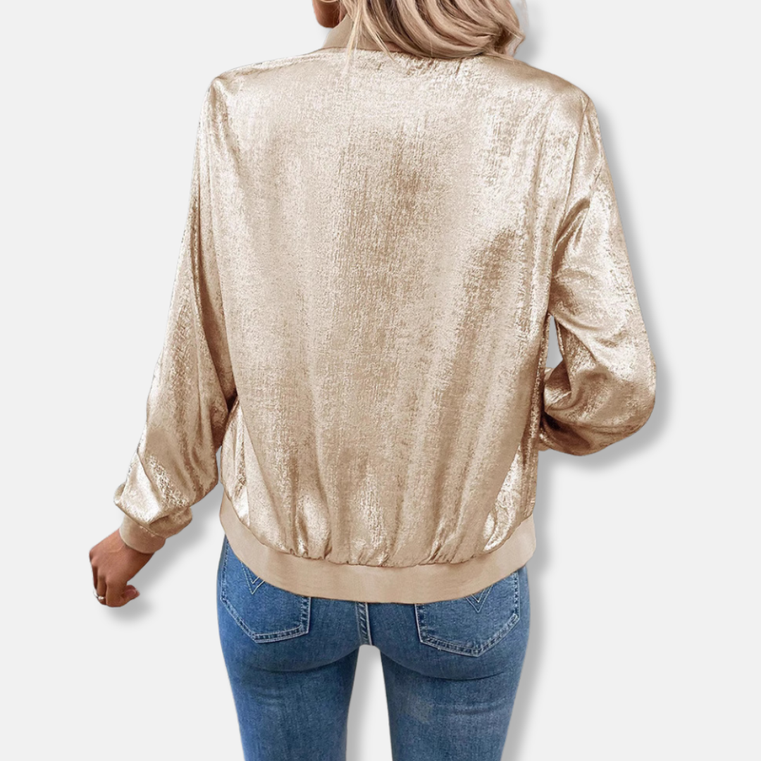 Ivy Manhattan | Satin Relaxed Ribbed Bomber Jacket