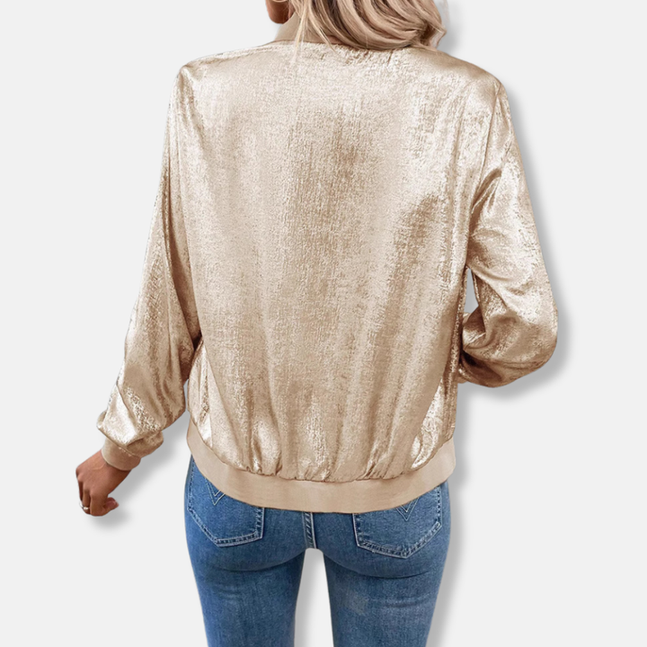 Ivy Manhattan | Satin Relaxed Ribbed Bomber Jacket