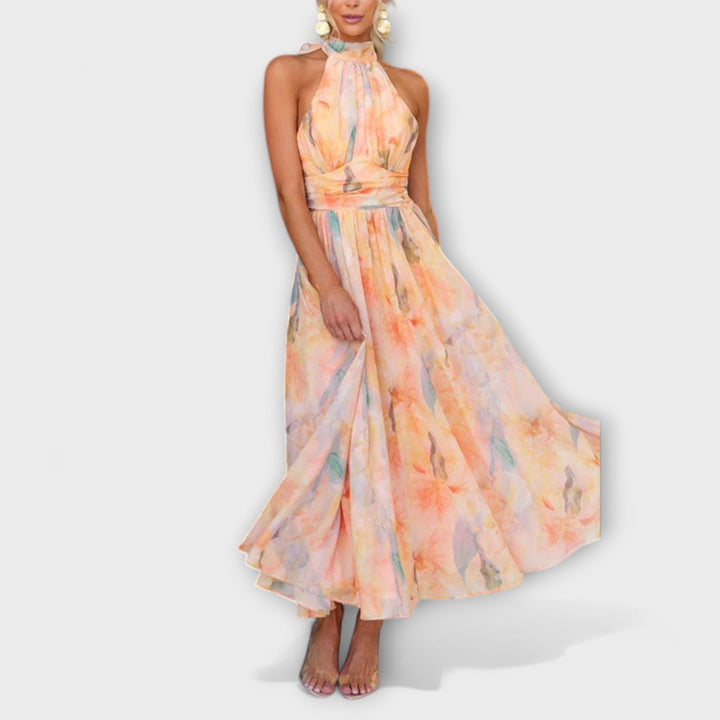 Ivy Manhattan | Halter-Neck Watercolor Print Maxi Dress