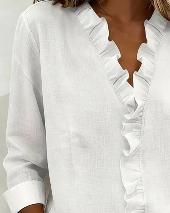 Katy™ | Blouse with V-neck and delicate ruffles