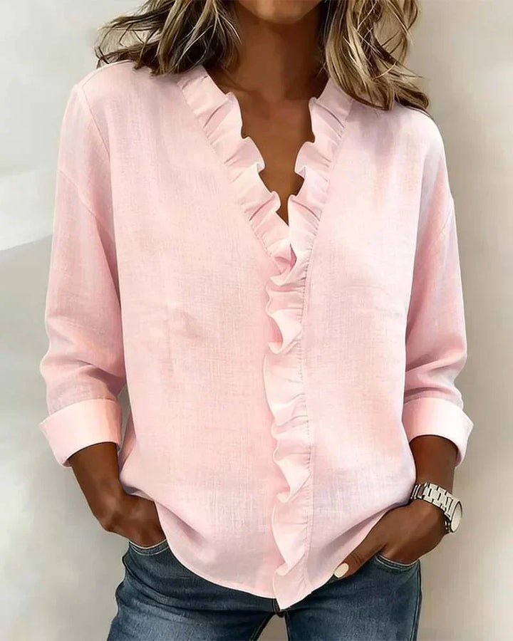 Katy™ | Blouse with V-neck and delicate ruffles