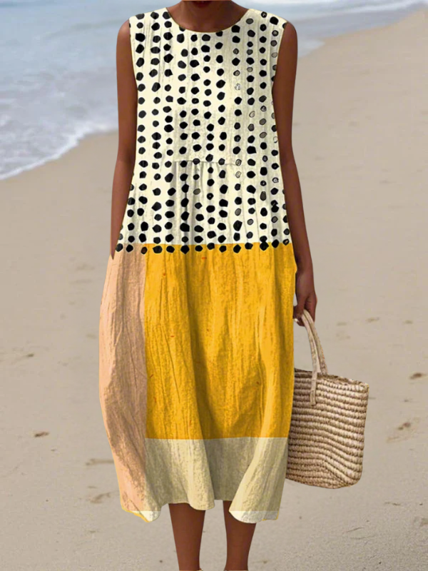Leah™ | Midi Dress in Color Block with Polka Dots