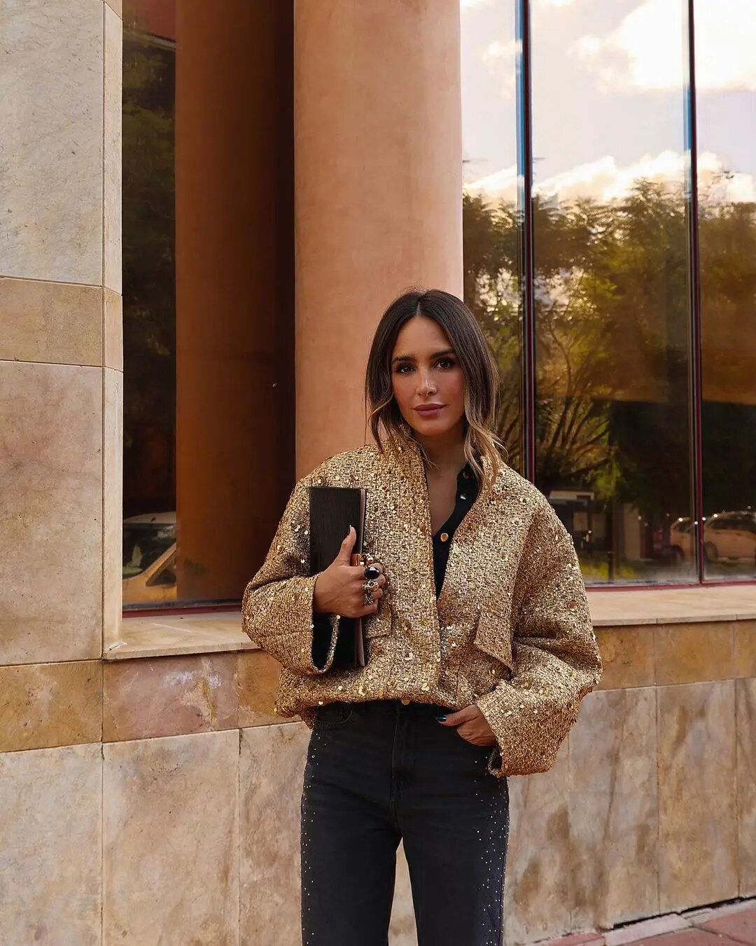 Lisette | Women's Gold Bomber Jacket for Autumn