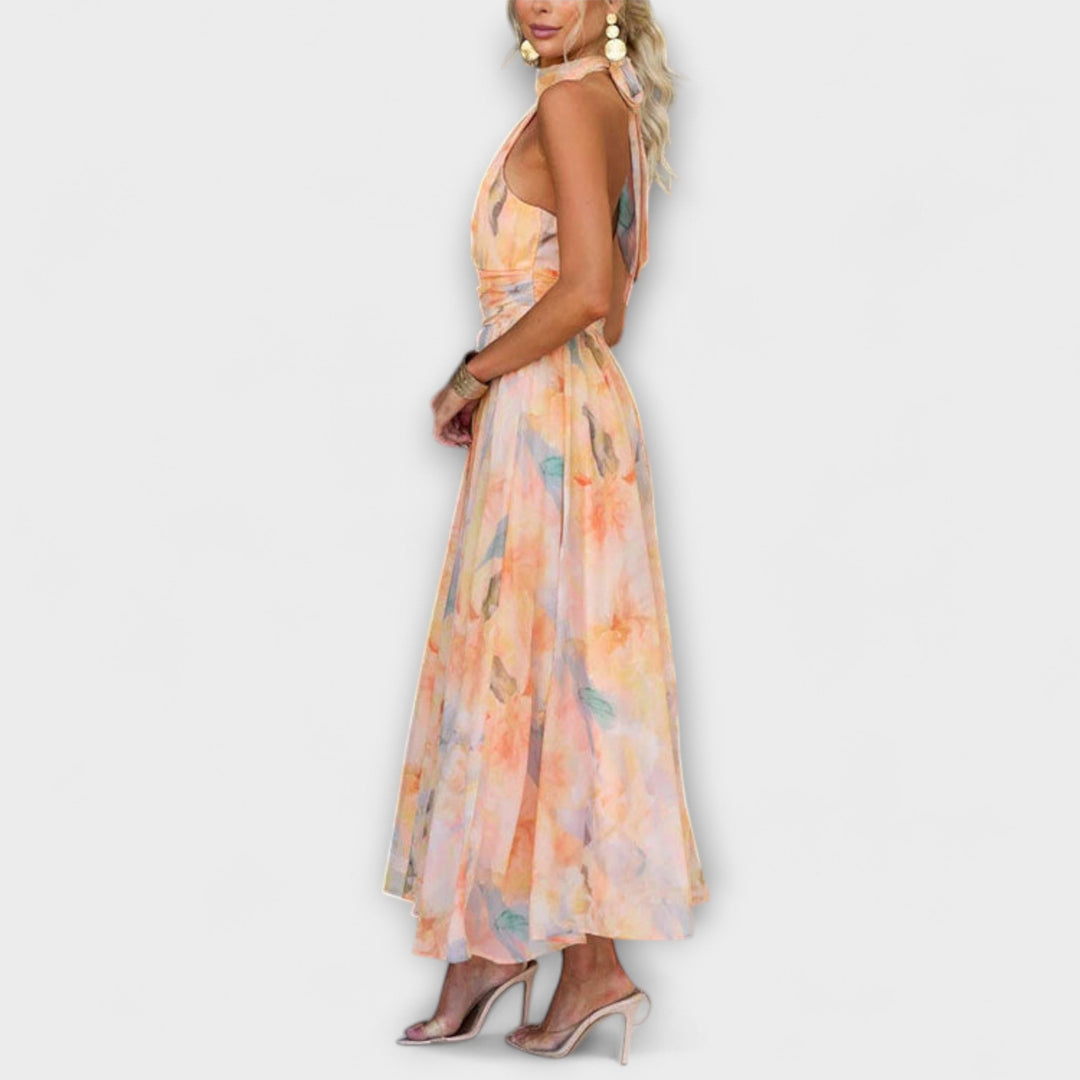 Ivy Manhattan | Halter-Neck Watercolor Print Maxi Dress
