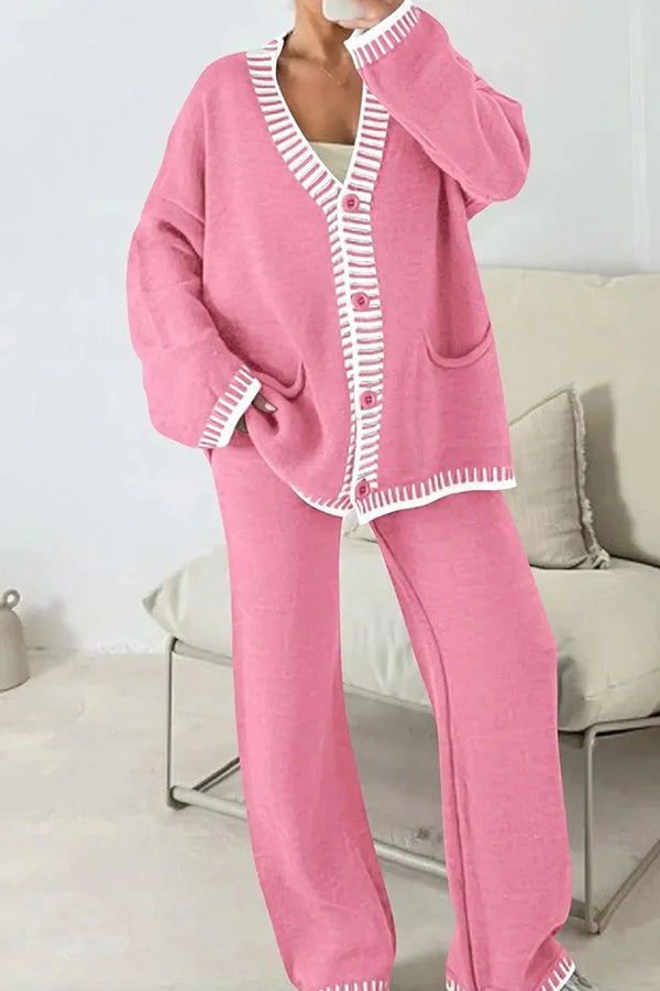 Belinda | Ladies V-Neck Cardigan Two-Piece Pants Set