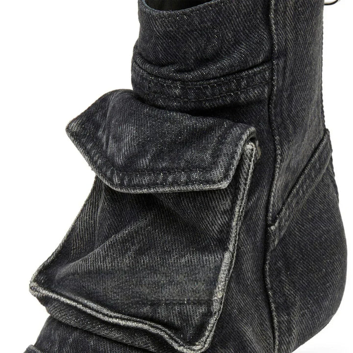 Vega - Cargo Design Booties in Denim Fabric