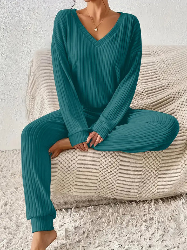 Olivia | Women's Long-Sleeved Rib Knitted Loungewear Set