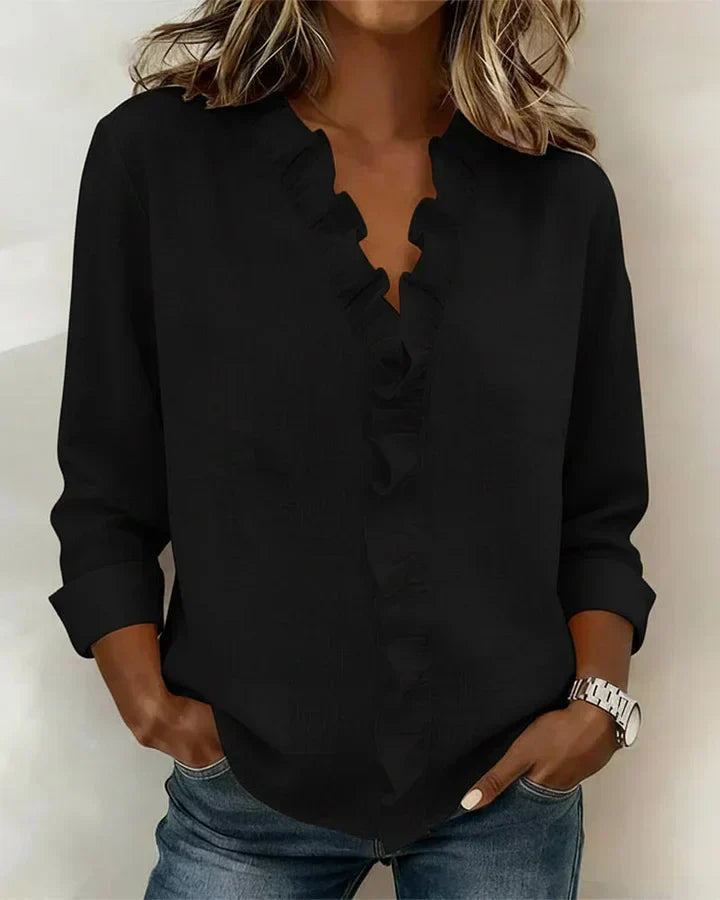 Katy™ | Blouse with V-neck and delicate ruffles