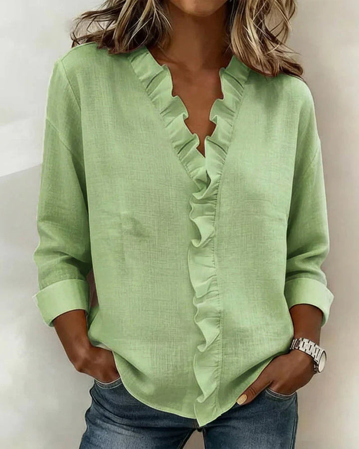 Katy™ | Blouse with V-neck and delicate ruffles