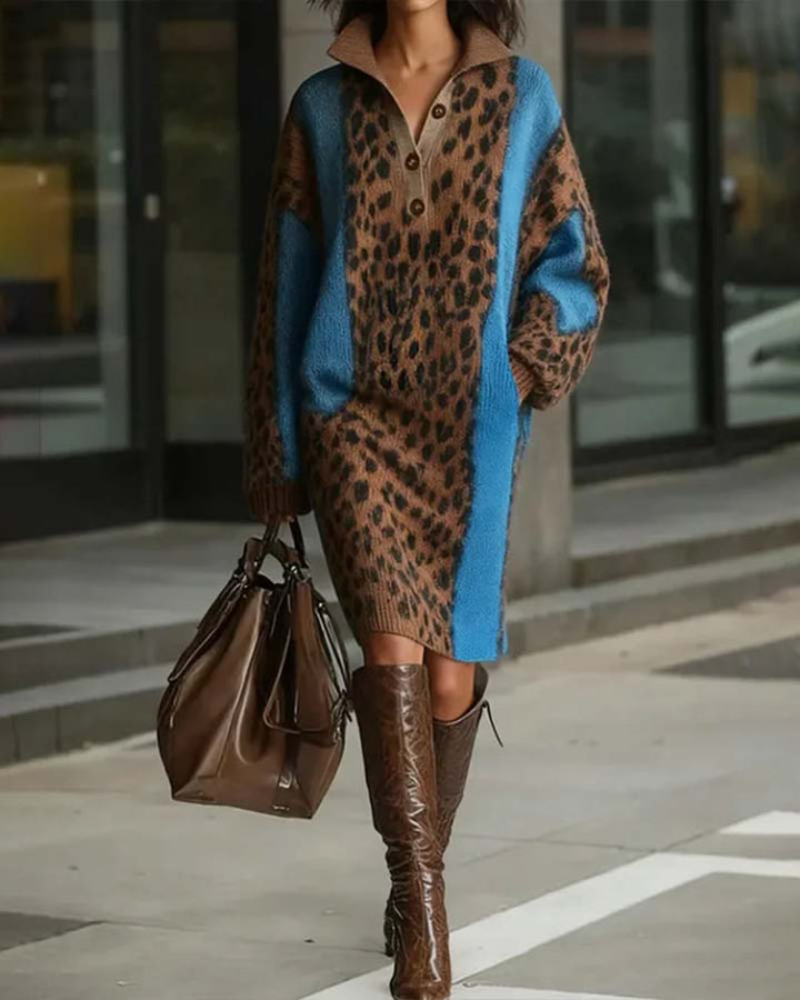 Leopard Print Contrast Fashion Dress