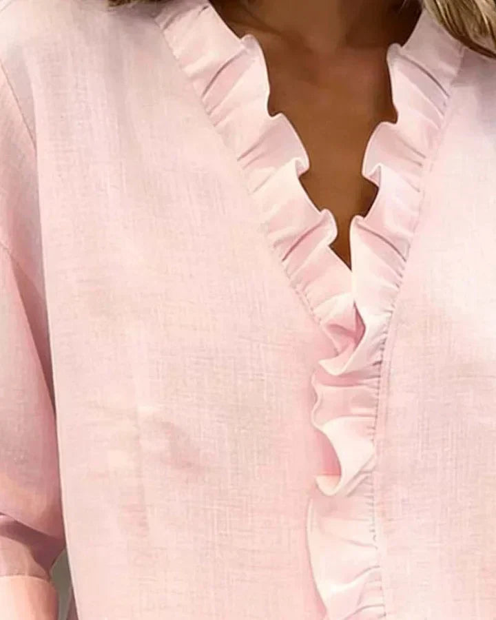 Katy™ | Blouse with V-neck and delicate ruffles