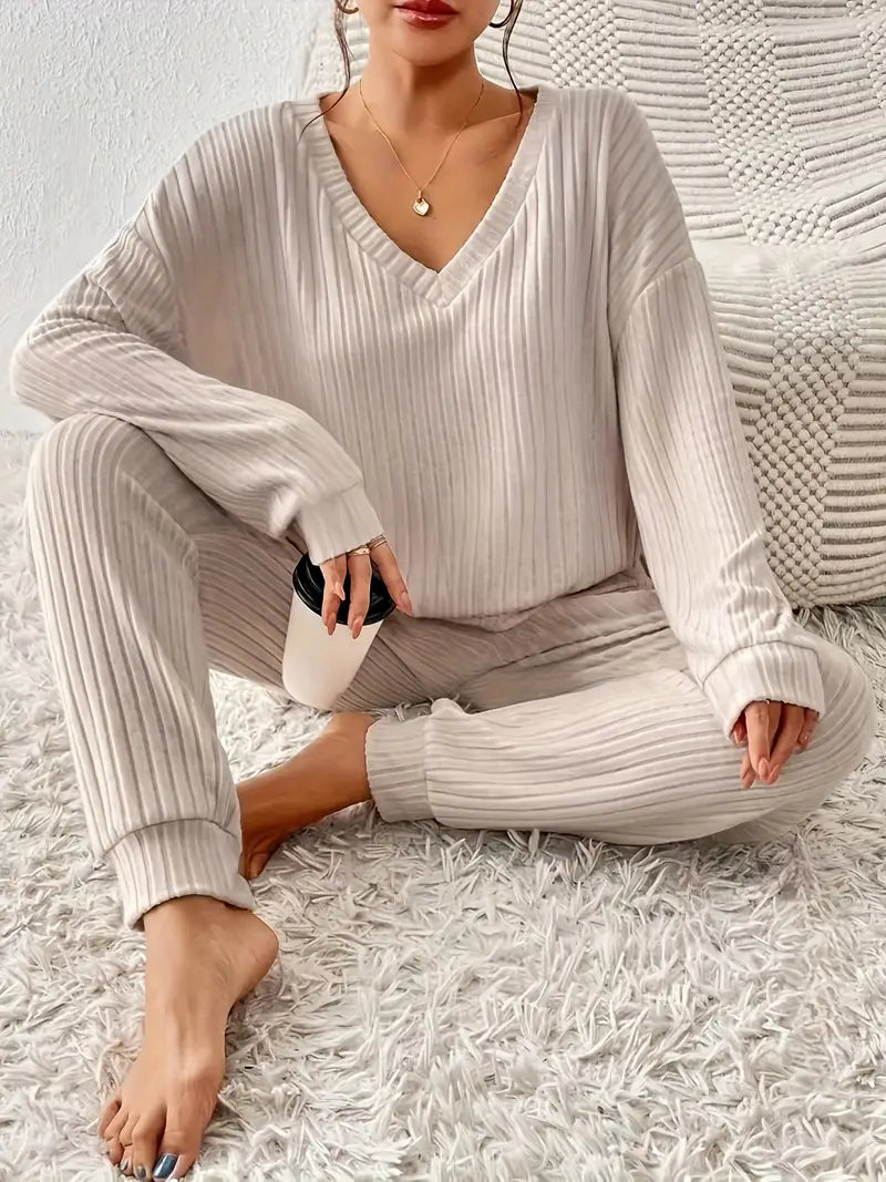 Olivia | Women's Long-Sleeved Rib Knitted Loungewear Set