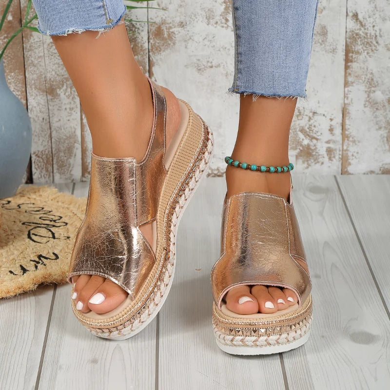 Stylish and Comfortable Gold Wedge Sandals for Women | Aria