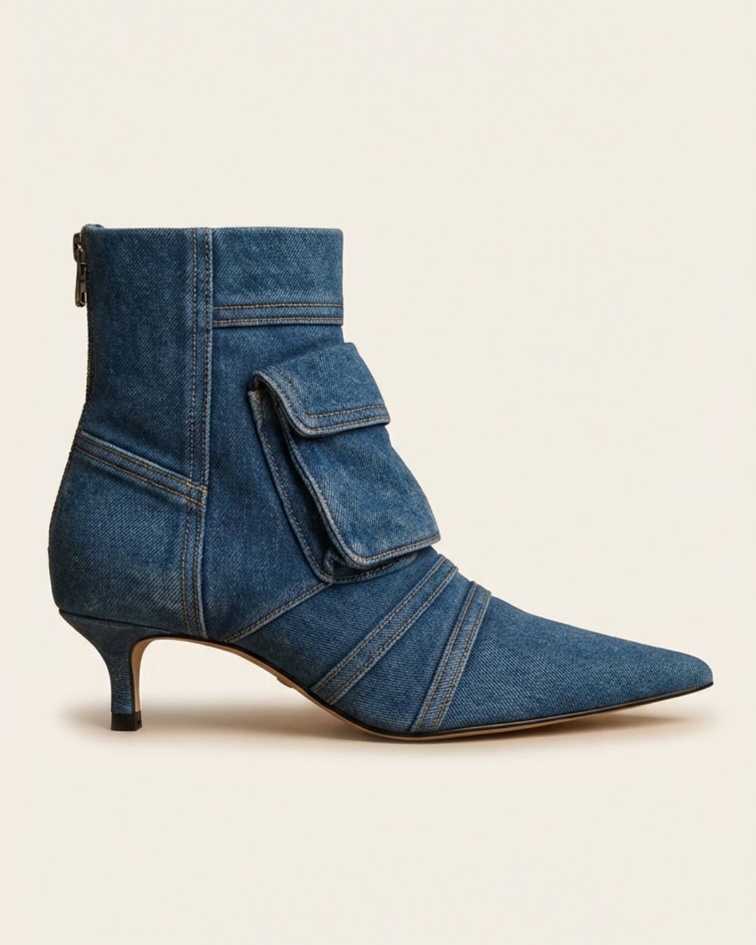 Vega - Cargo Design Booties in Denim Fabric