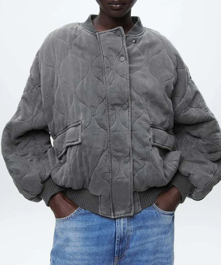 Swara | Trendy Loose Fit Gray Bomber Jacket for Women