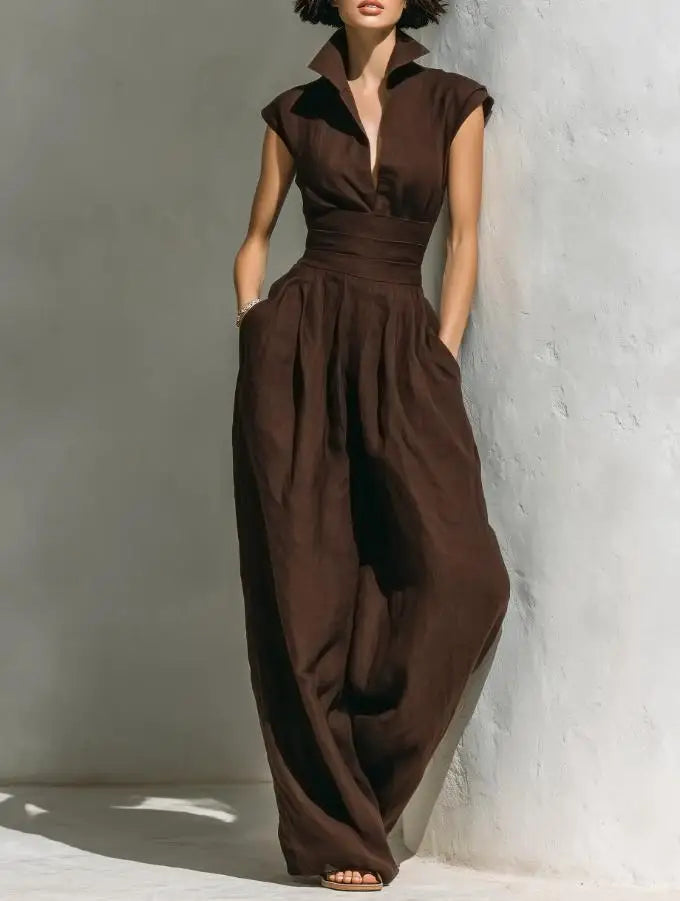 Heißer Verkauf Sommer Neuer Modischer Lässiger Ärmelloser Jumpsuit für Damen Einfarbiges Design mit Hoher Taille und Weiten Beinen Locker Geschnitten