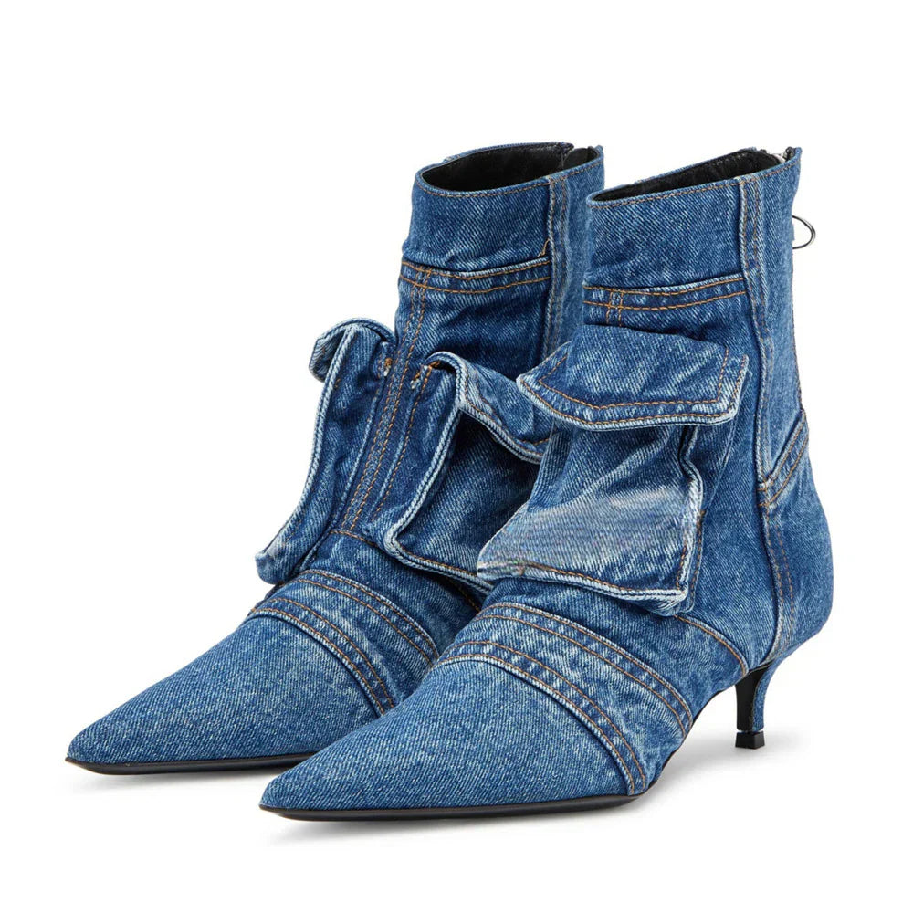 Vega - Cargo Design Booties in Denim Fabric