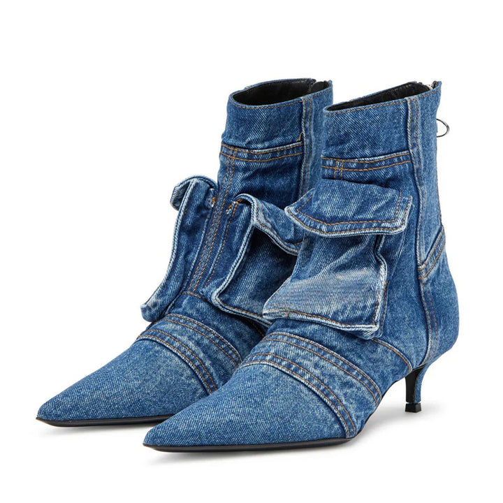 Vega - Cargo Design Booties in Denim Fabric