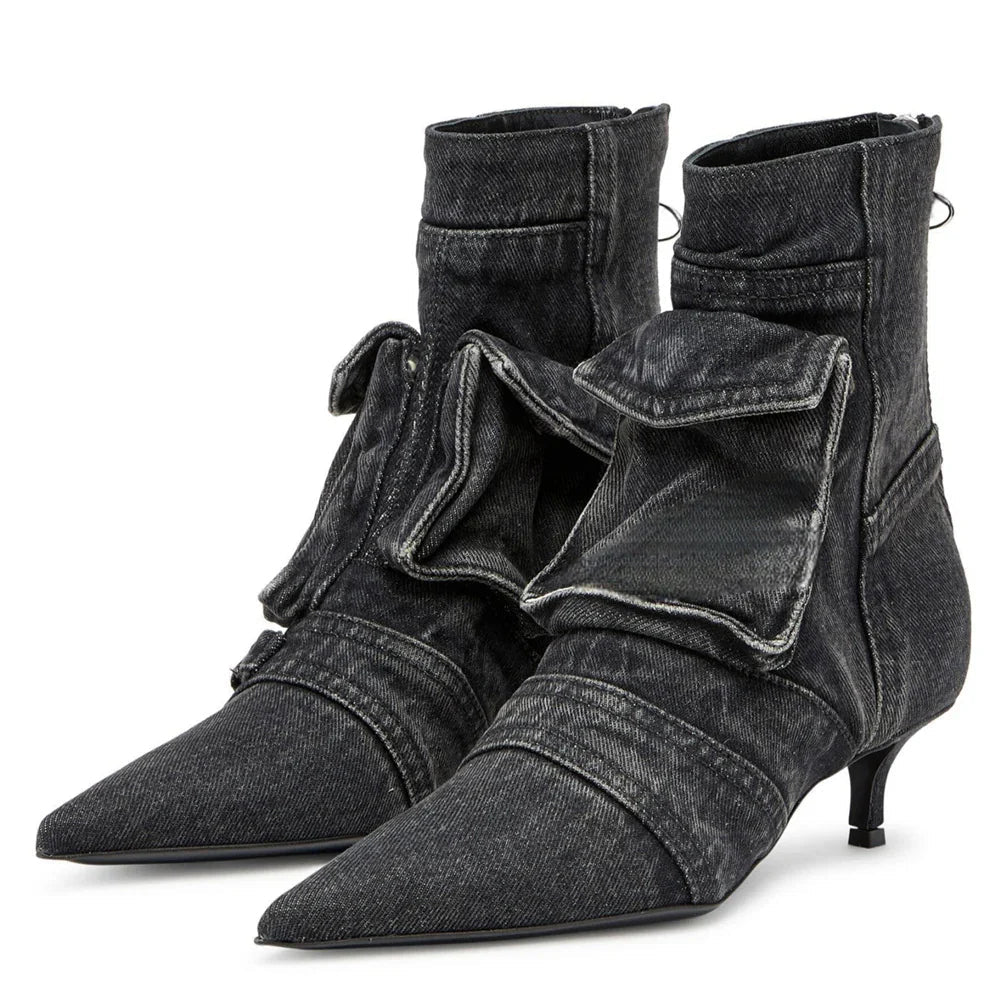 Vega - Cargo Design Booties in Denim Fabric