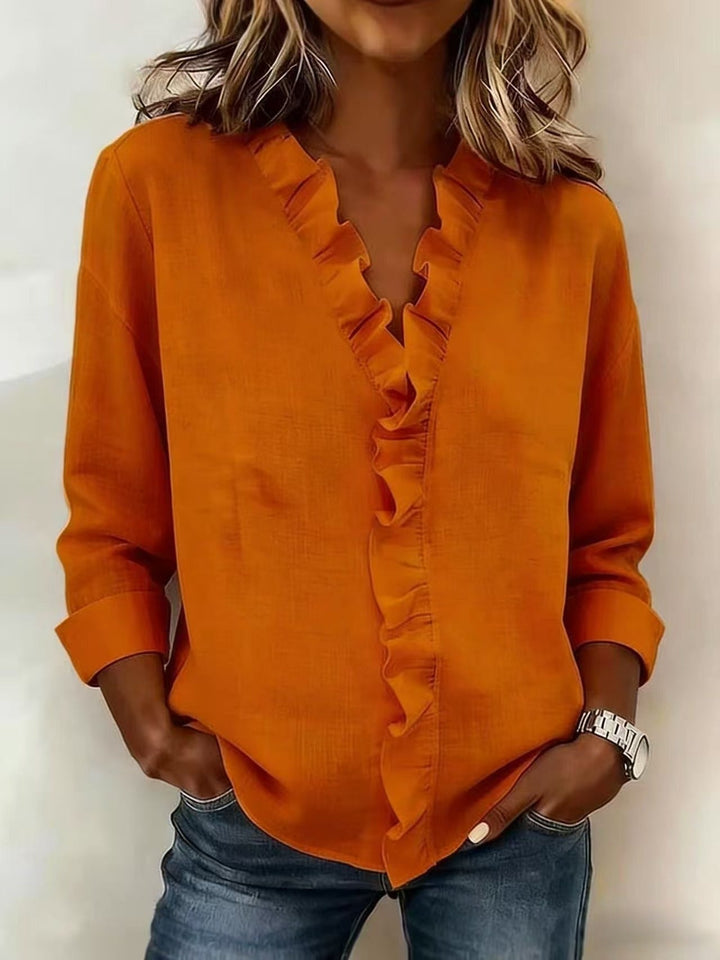 Katy™ | Blouse with V-neck and delicate ruffles