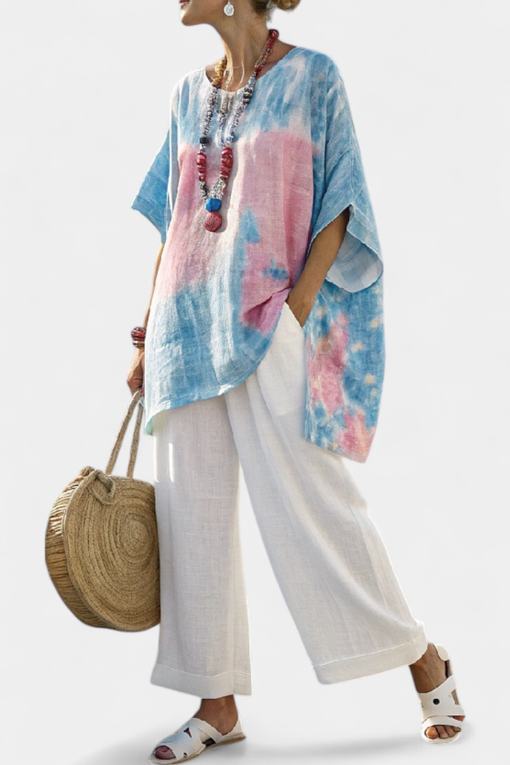 Valentina – comfortable essential linen top and bamboo striped pants