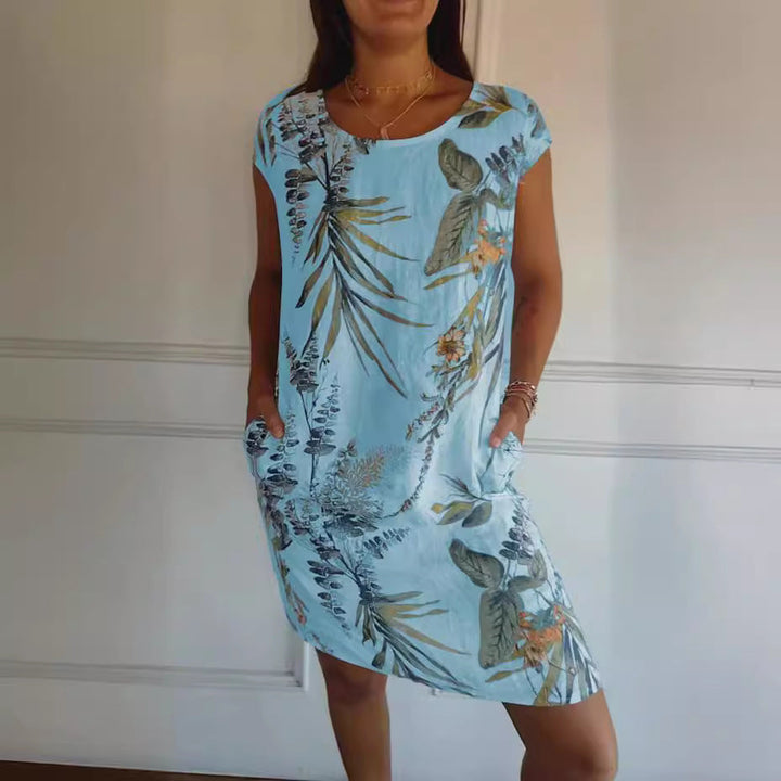 Short Sleeve Printed Pocket Crew Dress