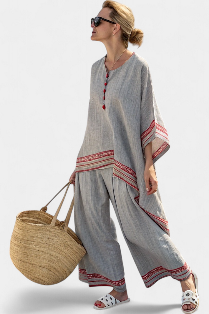 Rossella – sophisticated asymmetric blouse and wide-leg ethnic pants