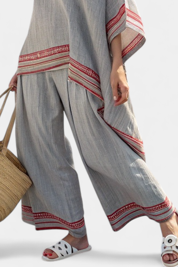 Rossella – sophisticated asymmetric blouse and wide-leg ethnic pants