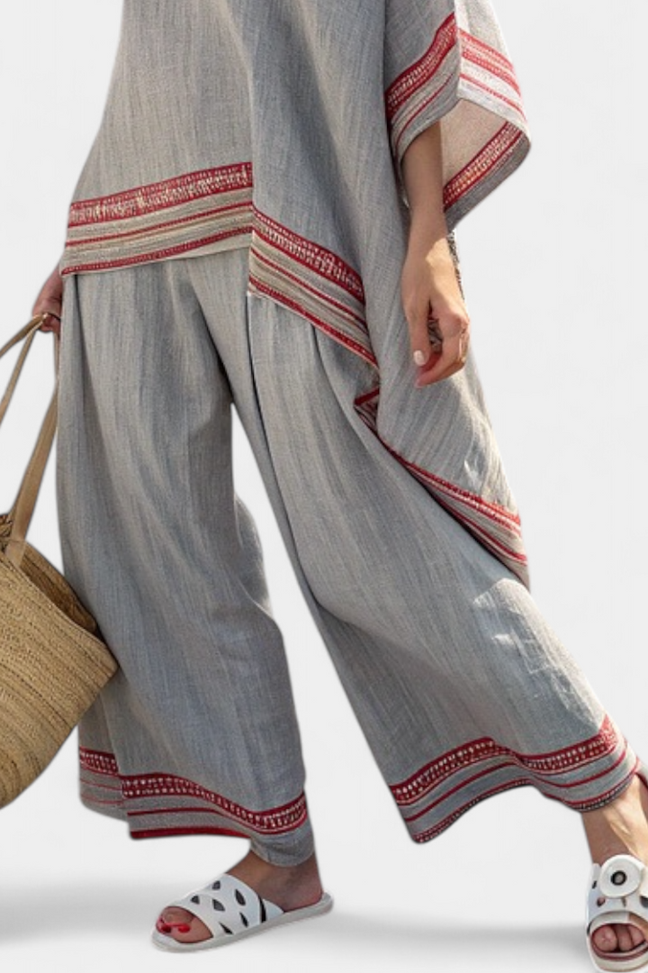 Rossella – sophisticated asymmetric blouse and wide-leg ethnic pants